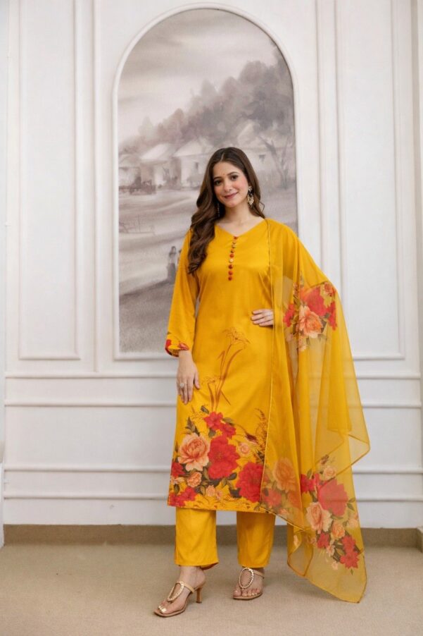 Yellow Color Festival Speical Kurti Pant With Dupatta