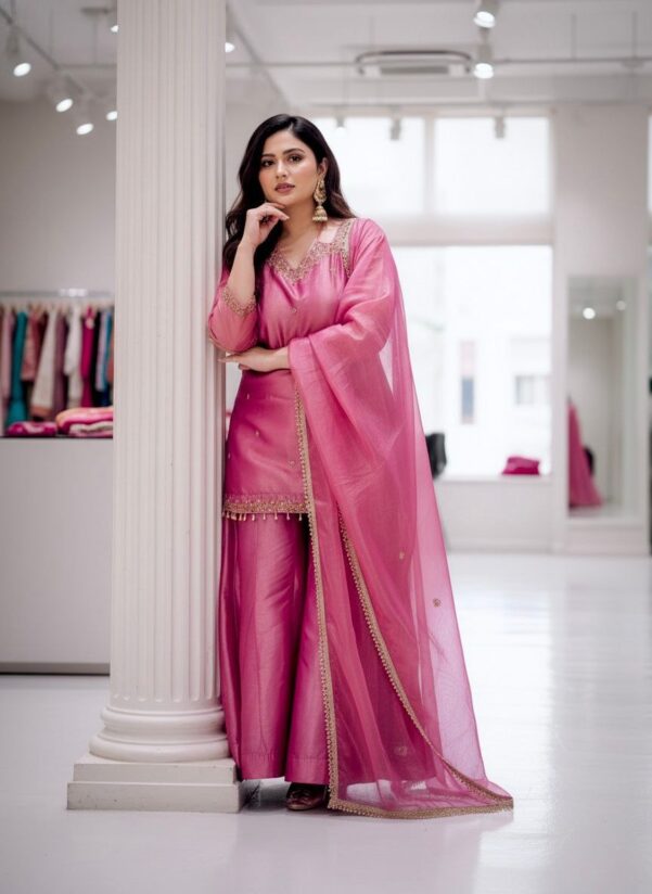Premium Fandy Silk Embroidery Work Suit Set