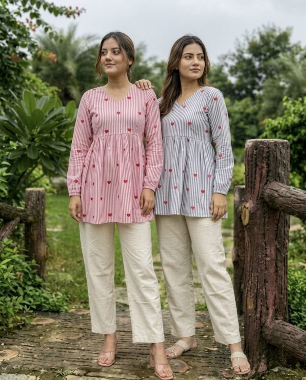 Special For Summer Cotton With Heart Embroidered Work Top And Bottom