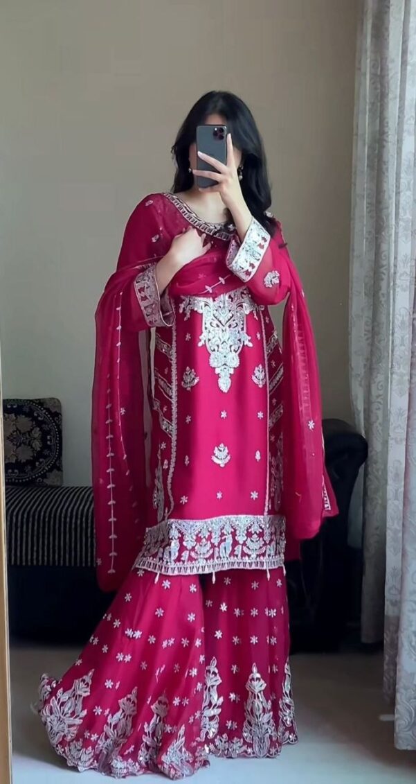Beautiful 5mm Embroidery Sequence Work With Ready-Made Lace Border Suit