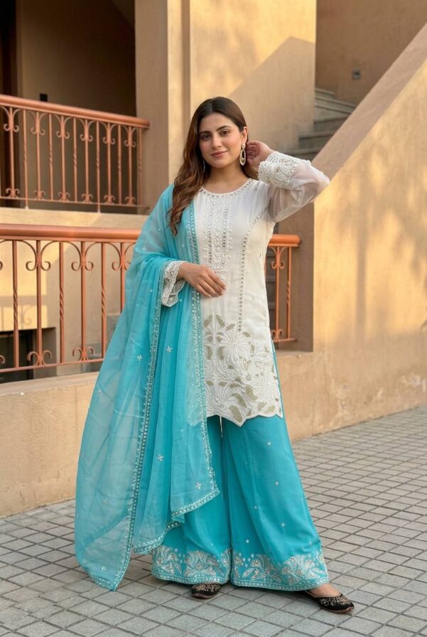 White Color Embroidery Work Wholesale Rate Suit Colletion