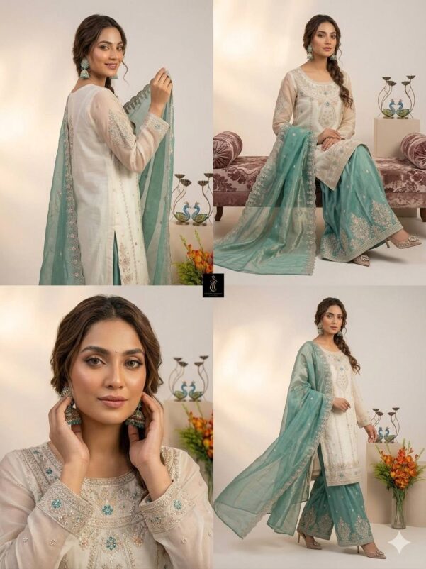 White Color Heavy Fancy Silk Embroidery Work Suit