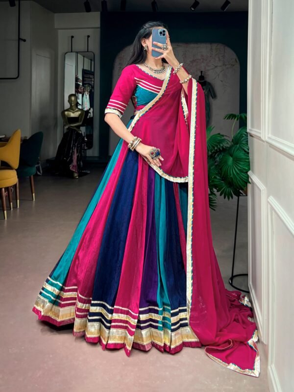 Stuning Rich Chinon Fully Stitched Navratri Lehenga Choli