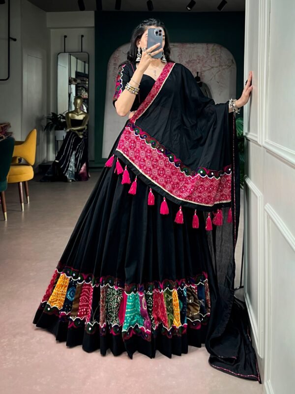 Black Color Khadi Cotton Lehenga with Multicolor Traditional Patchwork