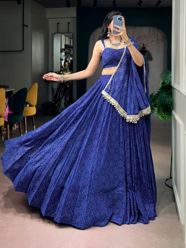 Royal Blue Bandhej Navratri ReadyMade Lehenga Choli