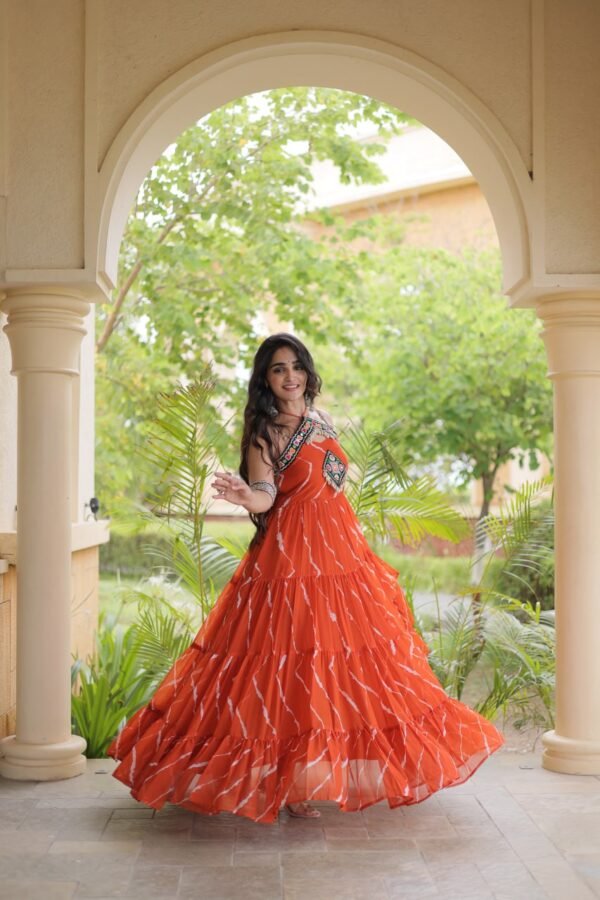 New Arrivals Laheriya Print kutchi Patchework Gown