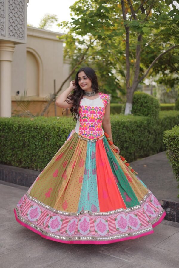 cotton printed lehenga choli with mirror lace work