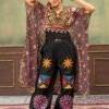 Faux Georgette Embroidery Kaftan with Real Mirror Work Denim Jeans