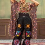 Faux Georgette Embroidery Kaftan with Real Mirror Work Denim Jeans