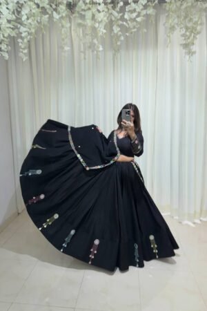 Navratri Rayon Lehenga Choli with Embroidery and Real Mirror Work