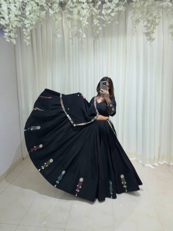 Navratri Rayon Lehenga Choli with Embroidery and Real Mirror Work
