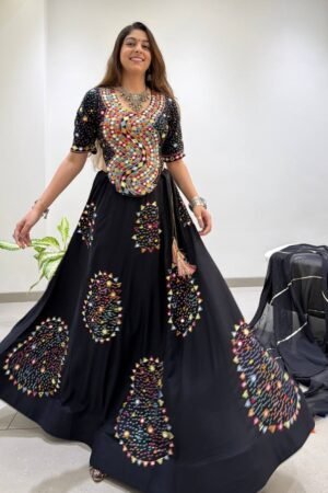 Navratri Rayon Real Mirror Work Lehenga Choli with 4 Meter Flair and Gotta Patti Dupatta