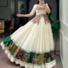 Khadi Cotton Navratri Lehenga Choli with Multicolor Panel and Gamthi Work