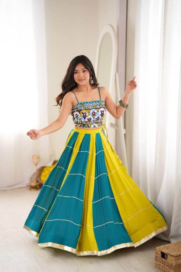 Heavy Rayon Gota Patti Lehenga Choli with Lace Work and 5 Meter Flair