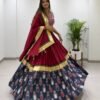 Printed Rayon Gotta Patti Lehenga Choli with Real Mirror Work and 6 Meter Flair