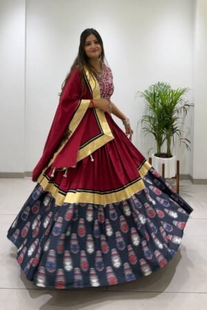 Printed Rayon Gotta Patti Lehenga Choli with Real Mirror Work and 6 Meter Flair