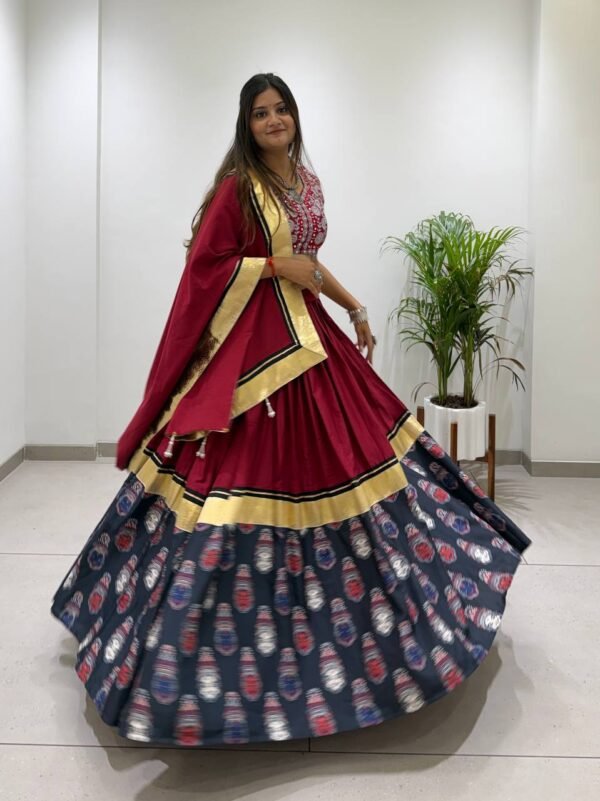 Printed Rayon Gotta Patti Lehenga Choli with Real Mirror Work and 6 Meter Flair