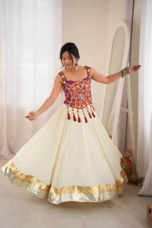 Heavy Rayon Lagdi Patta Lace Lehenga Choli with Real Mirror Work and 5 Meter Flair