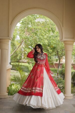 Kora Cotton Frill Lehenga Kurti with 12 Meter Flair and Bandhani Kutchi Patchwork