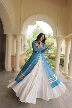 Navratri 2026 Kora Cotton 12 Meter Flair Lehenga with Bandhani Kutchi Patchwork Kurti