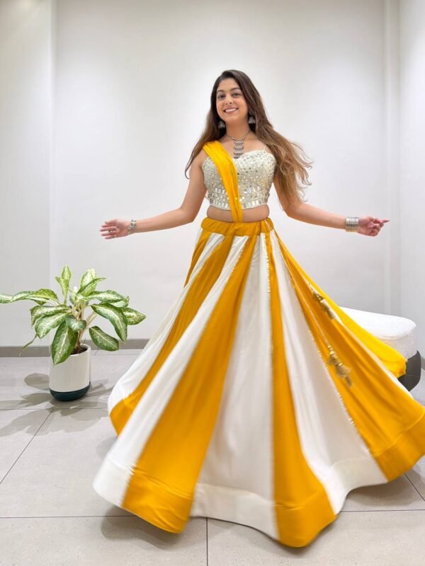 Navratri Rayon Lehenga Choli with Embroidery Real Mirror Work and 6 Meter Flair