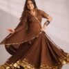 Chocolate Brown Mul Chanderi Gotta Patti Lehenga Choli with 6 Meter Flair