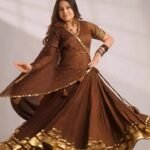 Chocolate Brown Mul Chanderi Gotta Patti Lehenga Choli with 6 Meter Flair