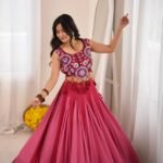 Heavy Rayon Lagdi Patta Lace Lehenga Choli with Real Mirror Work and 5 Meter Flair