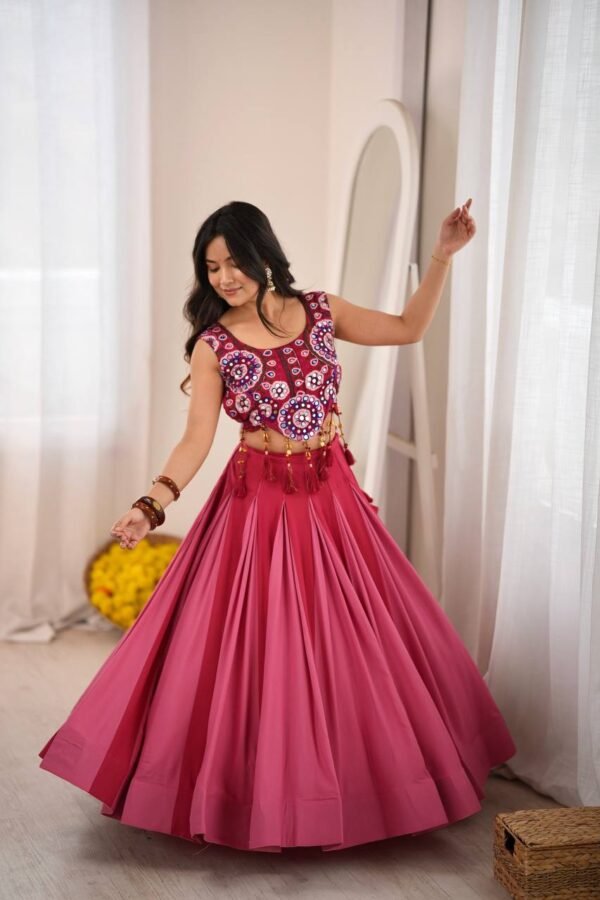 Heavy Rayon Lagdi Patta Lace Lehenga Choli with Real Mirror Work and 5 Meter Flair