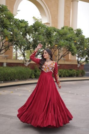 Rayon Gamthi Mukaish Mirror Work Gown with Gota Patti and 12 Meter Flair