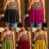 Short Sleeveless Heavy Rayon Gamthi Embroidery Top with Real Mirror Work