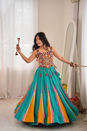 Heavy Rayon Lagdi Patta Lace Lehenga Choli with 6 Meter Flair and Mirror Work