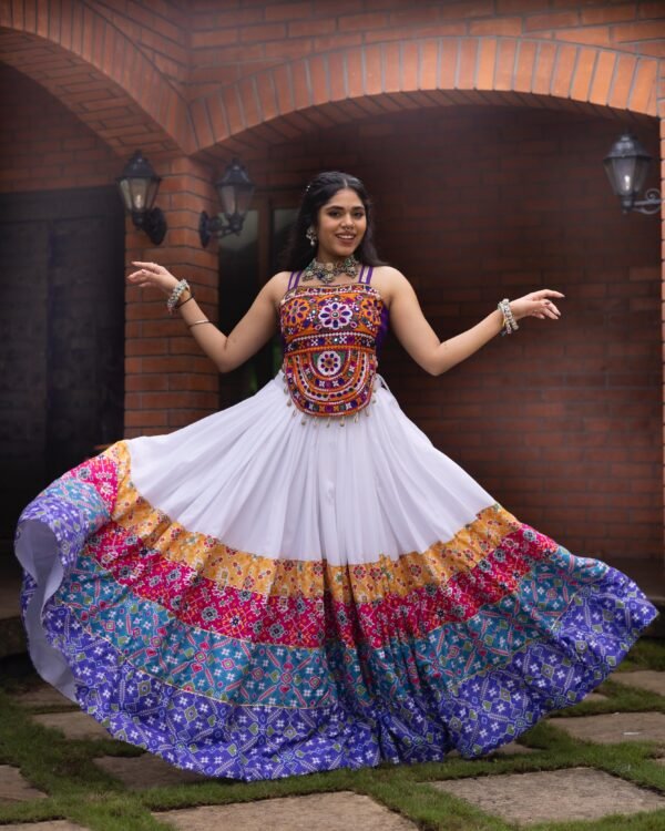 Pure Rayon Cotton Patola Print Lehenga Choli with Gamthi Work and 6 Meter Flair