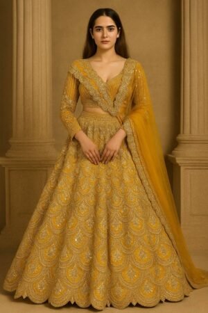 Heavy Thai silk lehenga choli with 9mm sequins, dori work and matching net dupatta
