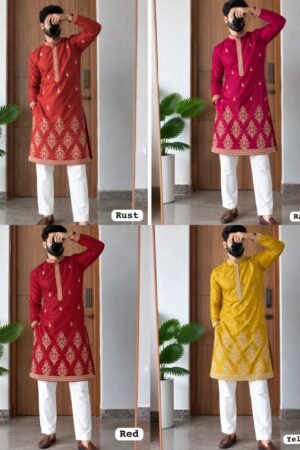 Premium men’s Royal Silk embroidered kurta pyjama set with heavy sequin work