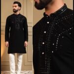 Premium men’s Armaani Lachko kurta pyjama set with heavy embroidery and sequin work