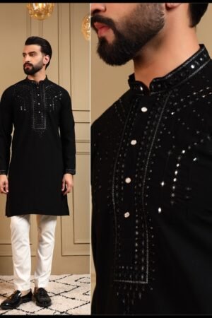 Premium men’s Armaani Lachko kurta pyjama set with heavy embroidery and sequin work