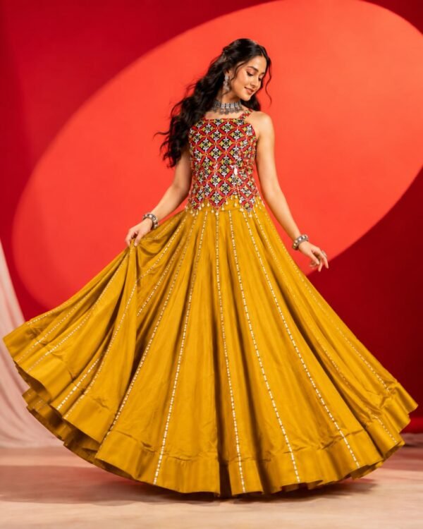 Pure Rayon Cotton Gota Patti Gamthi Lehenga Choli with 6 Meter Flair