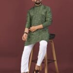 Men’s viscose silk kurta pyjama set with full sleeves for festive and party wear