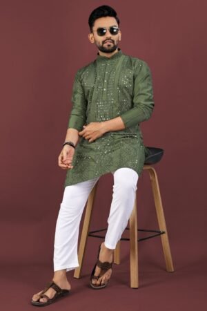Men’s viscose silk kurta pyjama set with full sleeves for festive and party wear