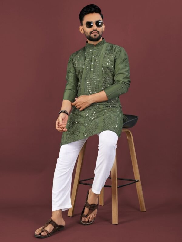 Men’s viscose silk kurta pyjama set with full sleeves for festive and party wear