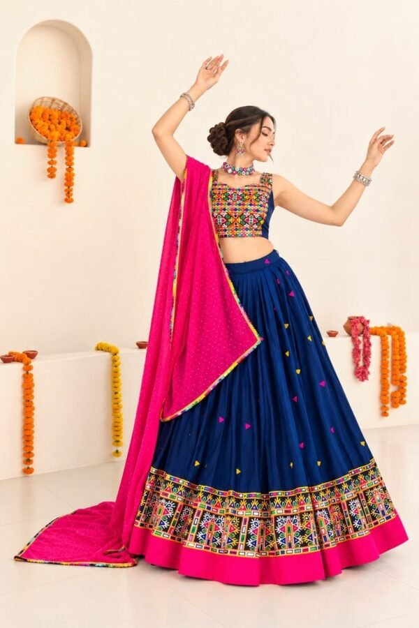 Blue Traditional Gamthi Work Lehenga Choli with Mirror Work – Fully Stitched