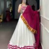 Designer Gamthi lehenga choli with 6-meter flair, stitched blouse and georgette dupatta
